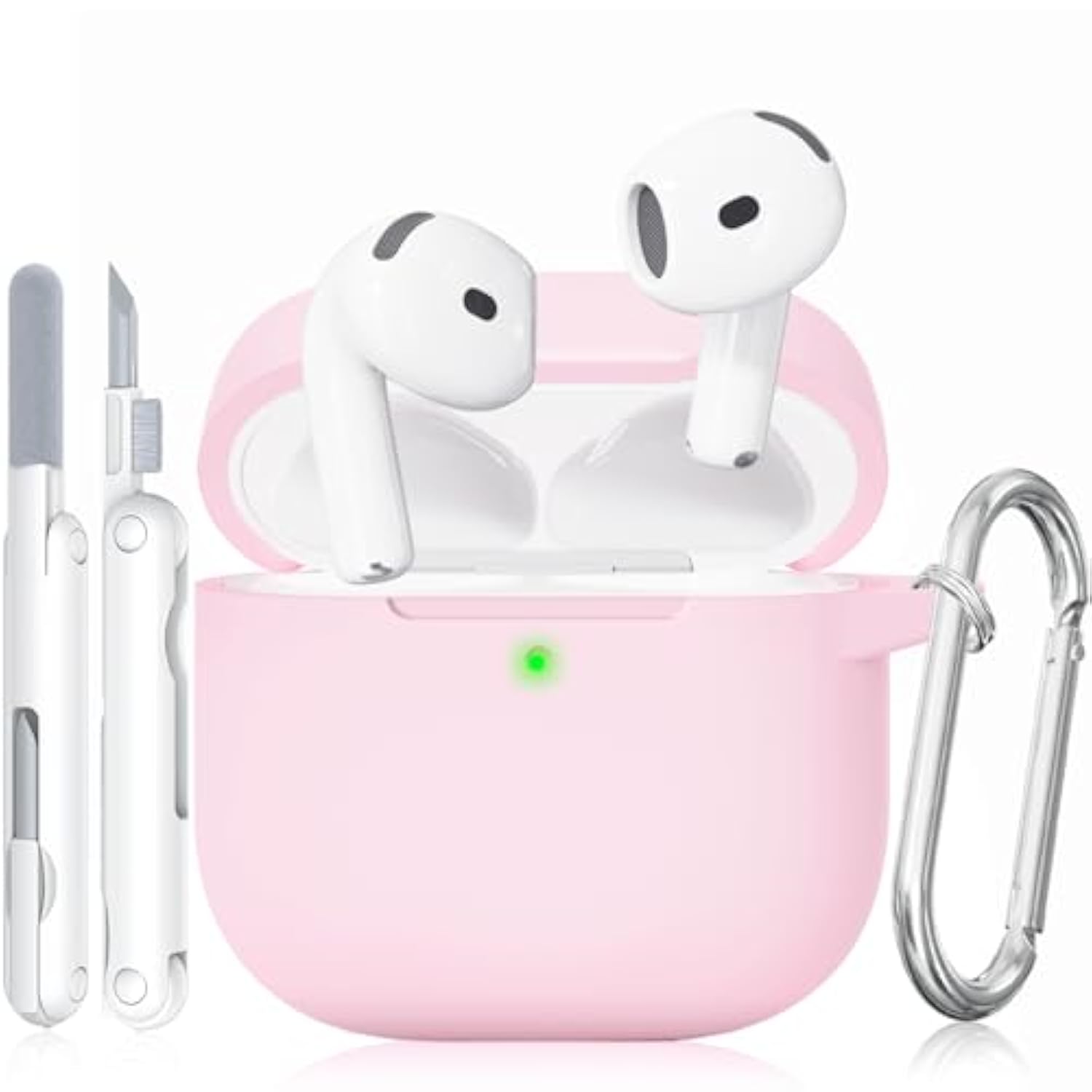 For Airpods 4 Case, Soft Silicone Case Compatible With Apple Airpods 4Th Generation 2024 For Women Girly, Anti-Scratch Pink Case Cover With Cleaner Kit And Keychain, Drop Protection