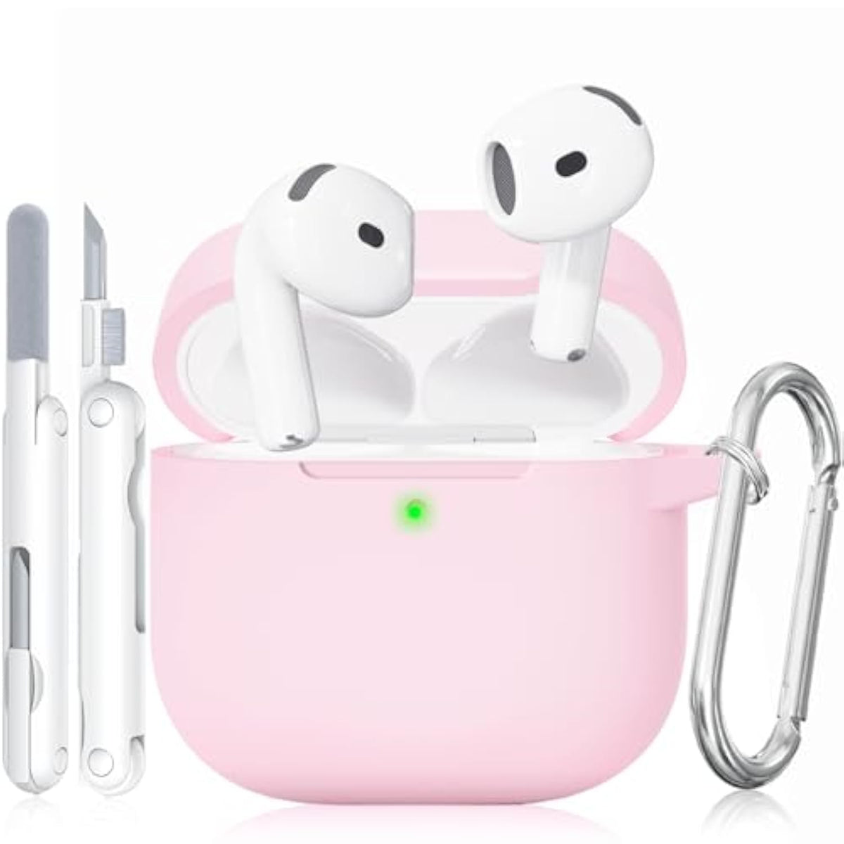 For Airpods 4 Case, Soft Silicone Case Compatible With Apple Airpods 4Th Generation 2024 For Women Girly, Anti-Scratch Pink Case Cover With Cleaner Kit And Keychain, Drop Protection