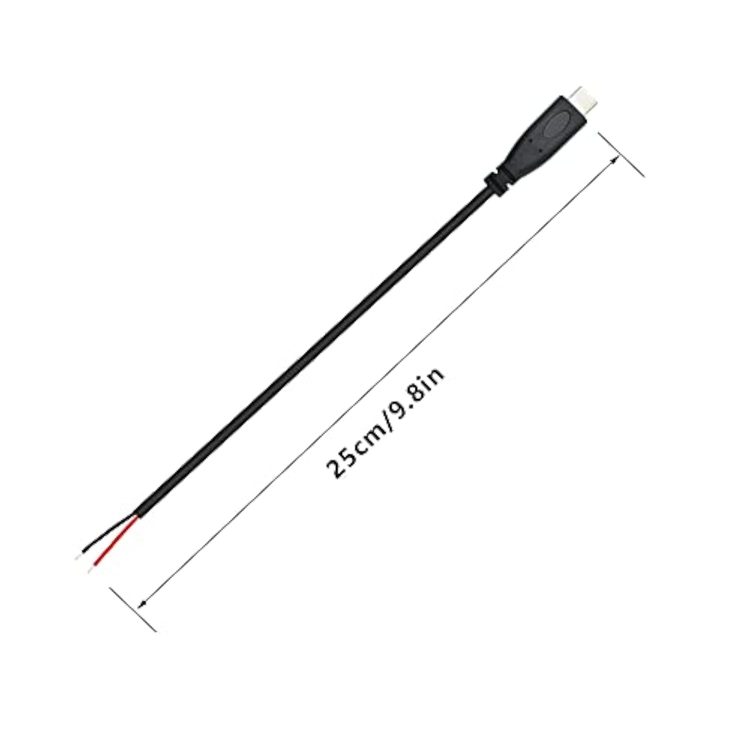 Usb C Power Pigtail Cable 25Cm 22Awg 5V 3A Usb Type-C Male Plug To 2 Pin Bare