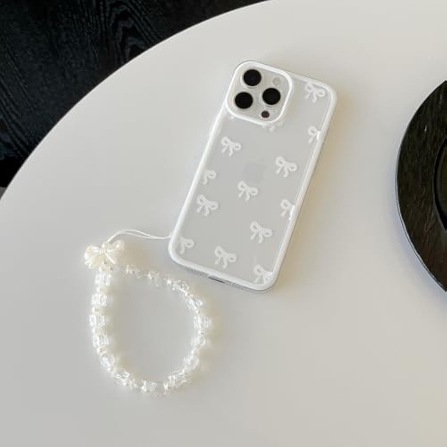 Clear Cute Ribbon Bowknot Aesthetic Phone Case with Charm Bracelet Chain Raised Camera Protection Stylish Soft Durable TPU Protective Cover for iPhone 17e/iPhone 16e - White