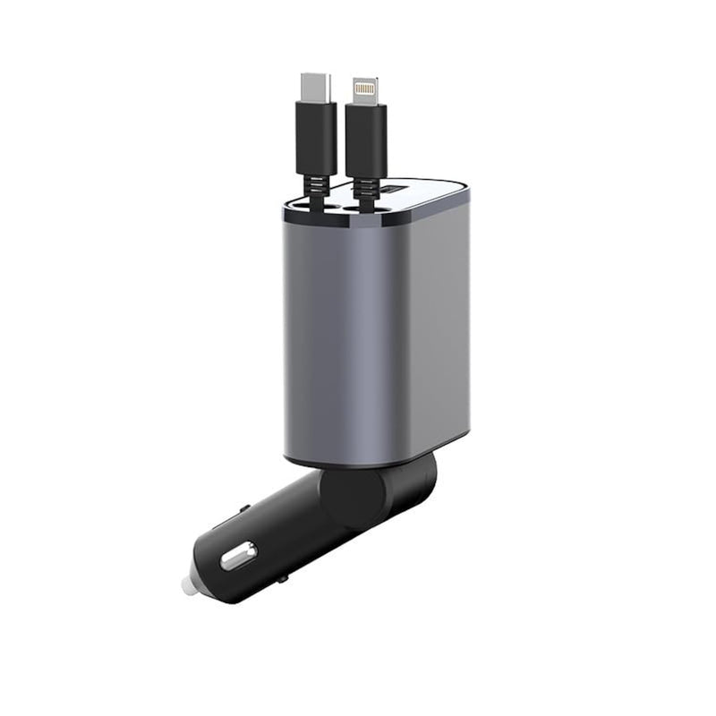Retractable Car Charger 4 In1 Fast Car Phone Charger 100W Usb C Car Charger Adapter (2.6Ft) And 2 Usb Ports Car Fast Charger (Type C+A)