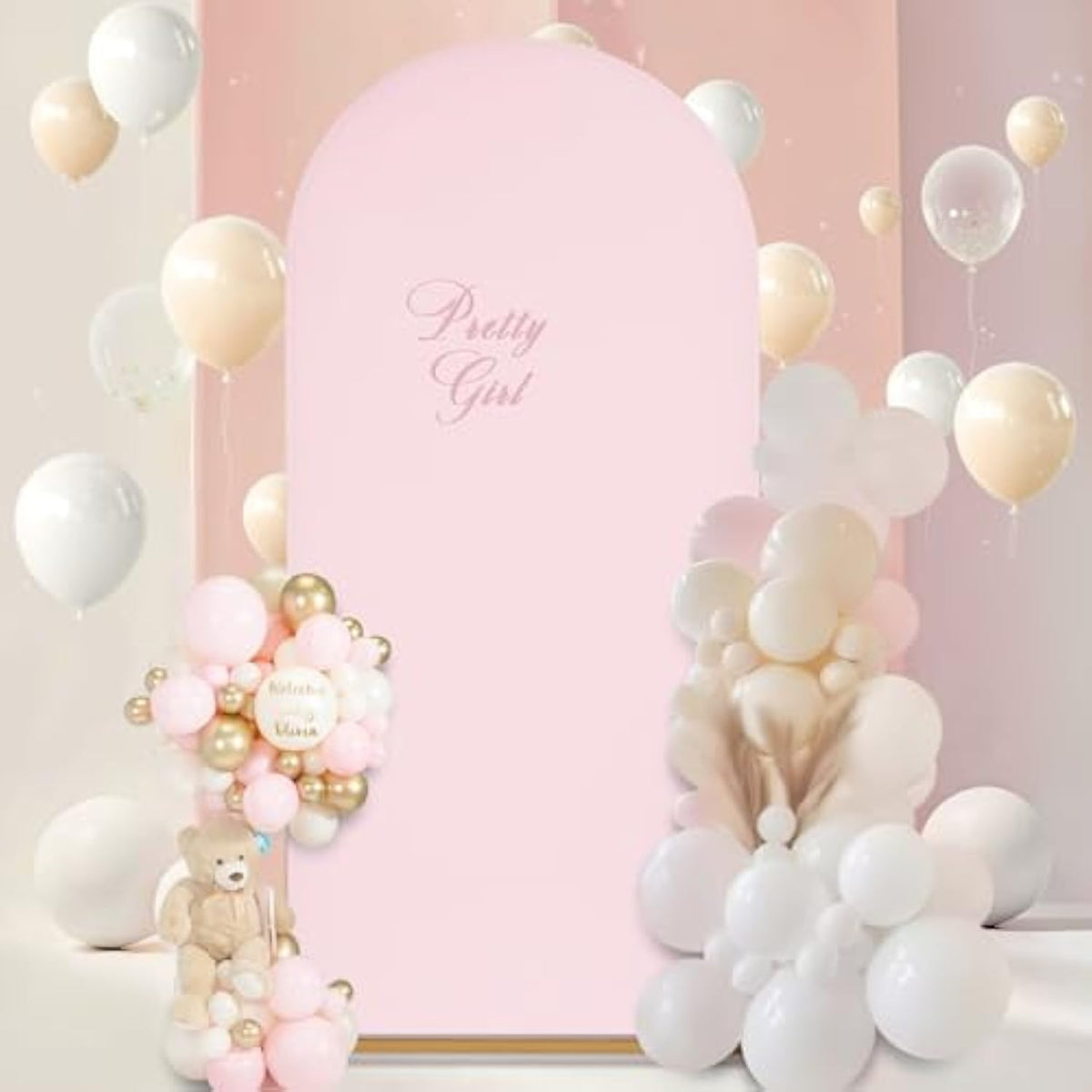 7.2Ft Wedding Arch Cover Pink Spandex Fitted Wedding Arch Stand Covers Fitted For Round Top Chiara Arch Cover Fabric Stretchy Backdrop For Bridal Baby Shower Birthday Party Balloon Decor