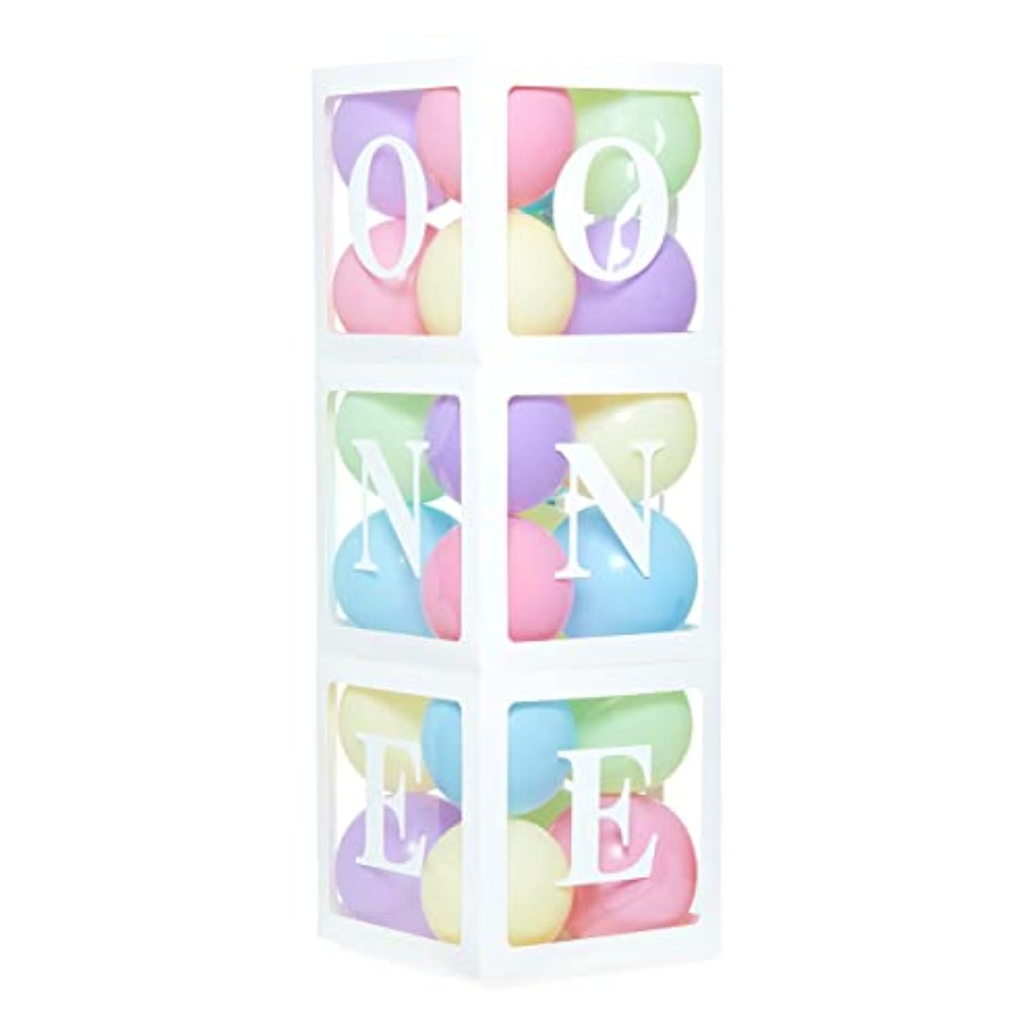 One Boxes For 1St Birthday With 24 Balloons For 1 Year Old Party - Baby First Birthday Decorations Clear Cube Blocks 'One' Letters As Cake Smash Photoshoot Props In Pastels Rainbow Unicorn Theme