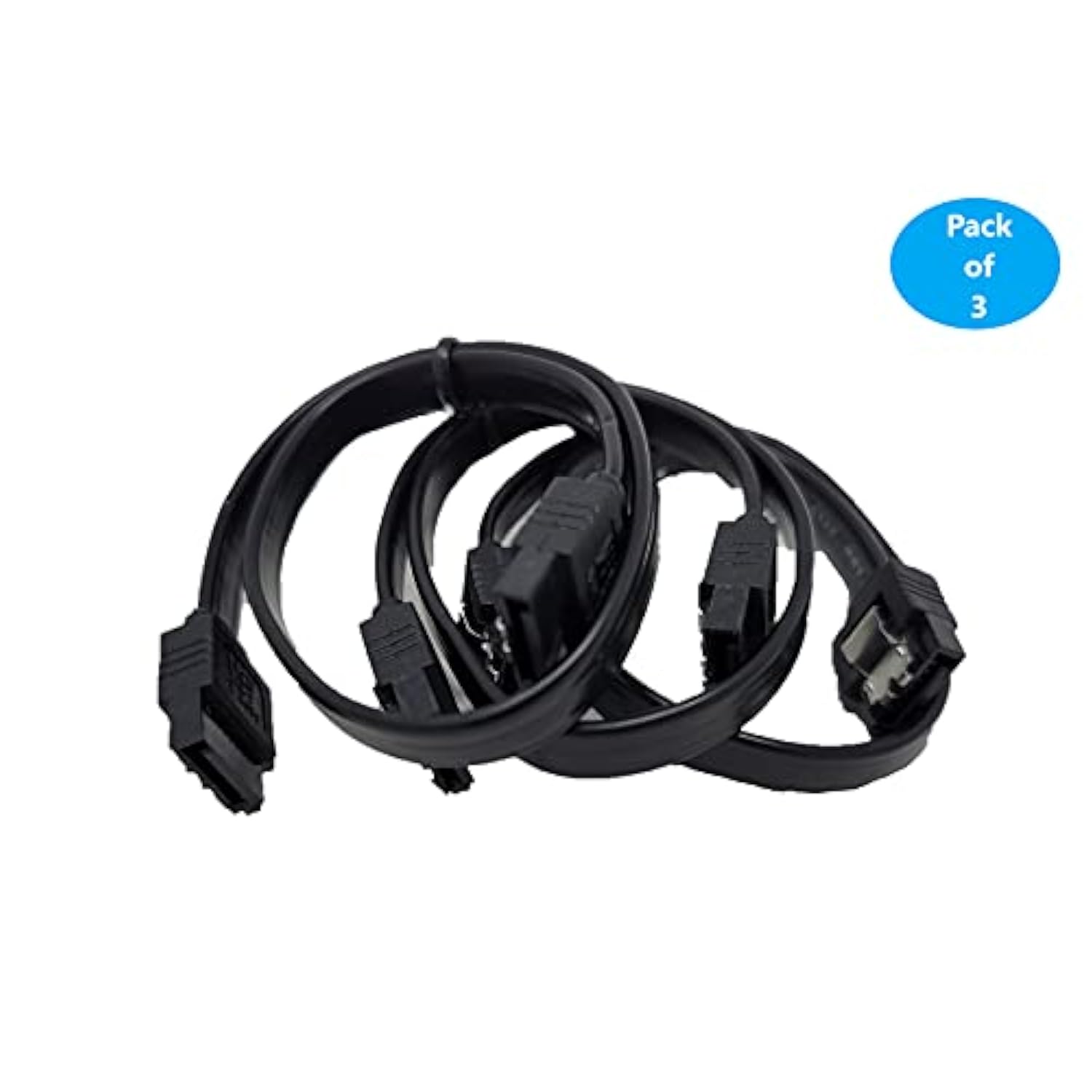 MICRO CONNECTORS 12" SATA III Straight Cable with Locking Latch (Black) 3-Pack