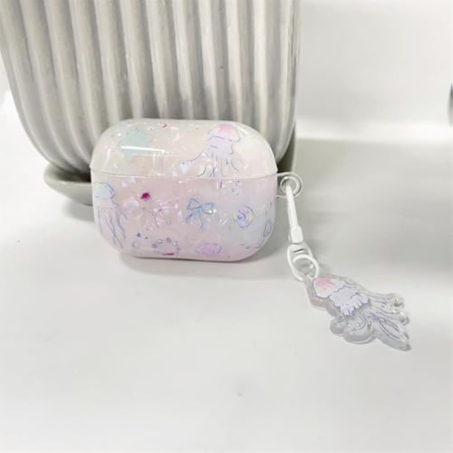 For Airpods Pro 2Nd Generation Case,Cute Jellyfish Cartoon Animal Print,Shiny Sea Shell Gloss Design For Ladies Girls With Keychain Compatible With Airpod Pro
