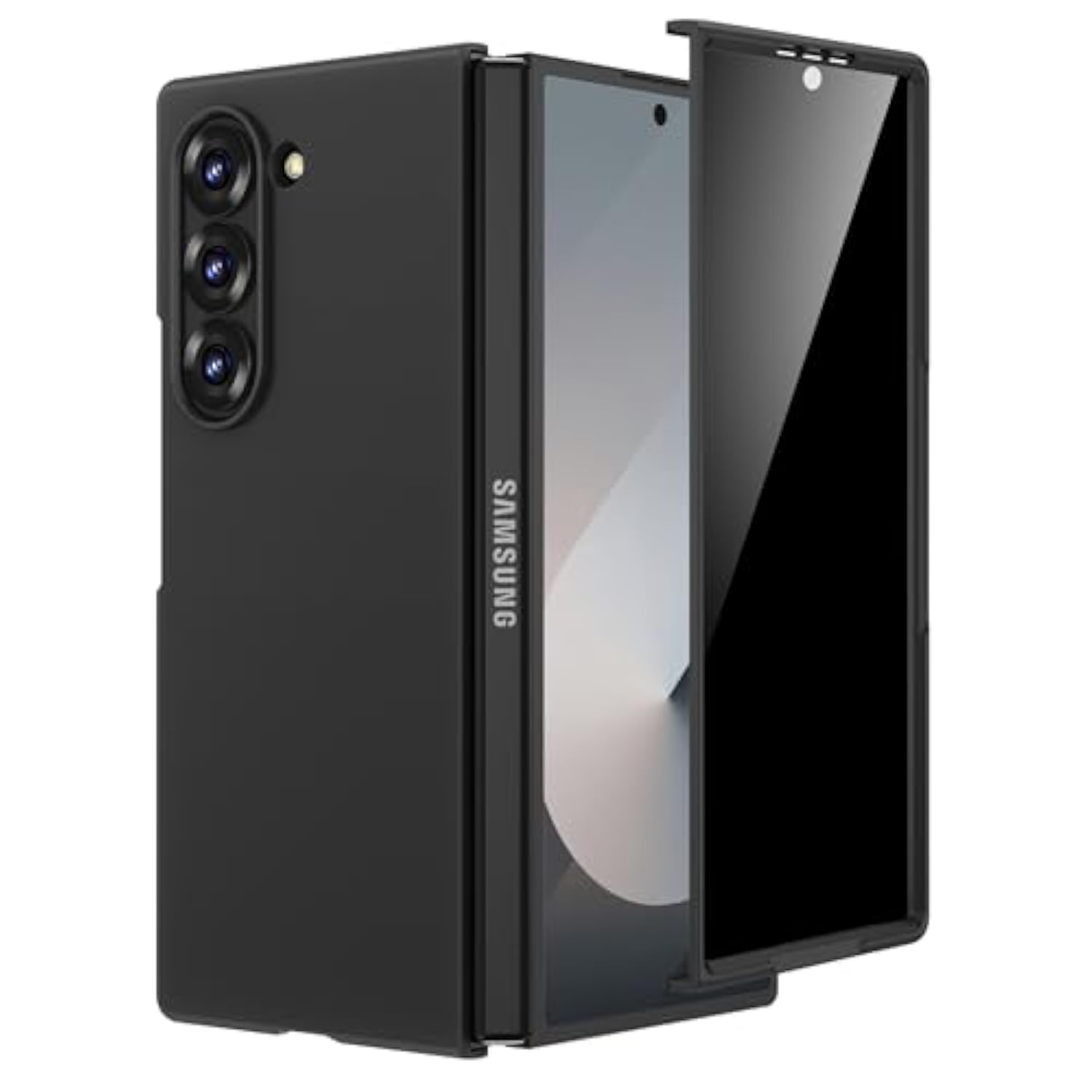 For Z Fold 6 Case With Privacy Screen Protector, Support Wireless Charging Thin Cover, Hard Pc Protective Phone Case For Samsung Galaxy Z Fold 6 (Black)