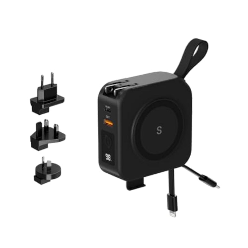 Powerpack Universal - 5 In 1 Magsafe Compatible Travel Charger | Universal Adapter | Travel Power Bank | Included Adapter Plug (Midnight Black)