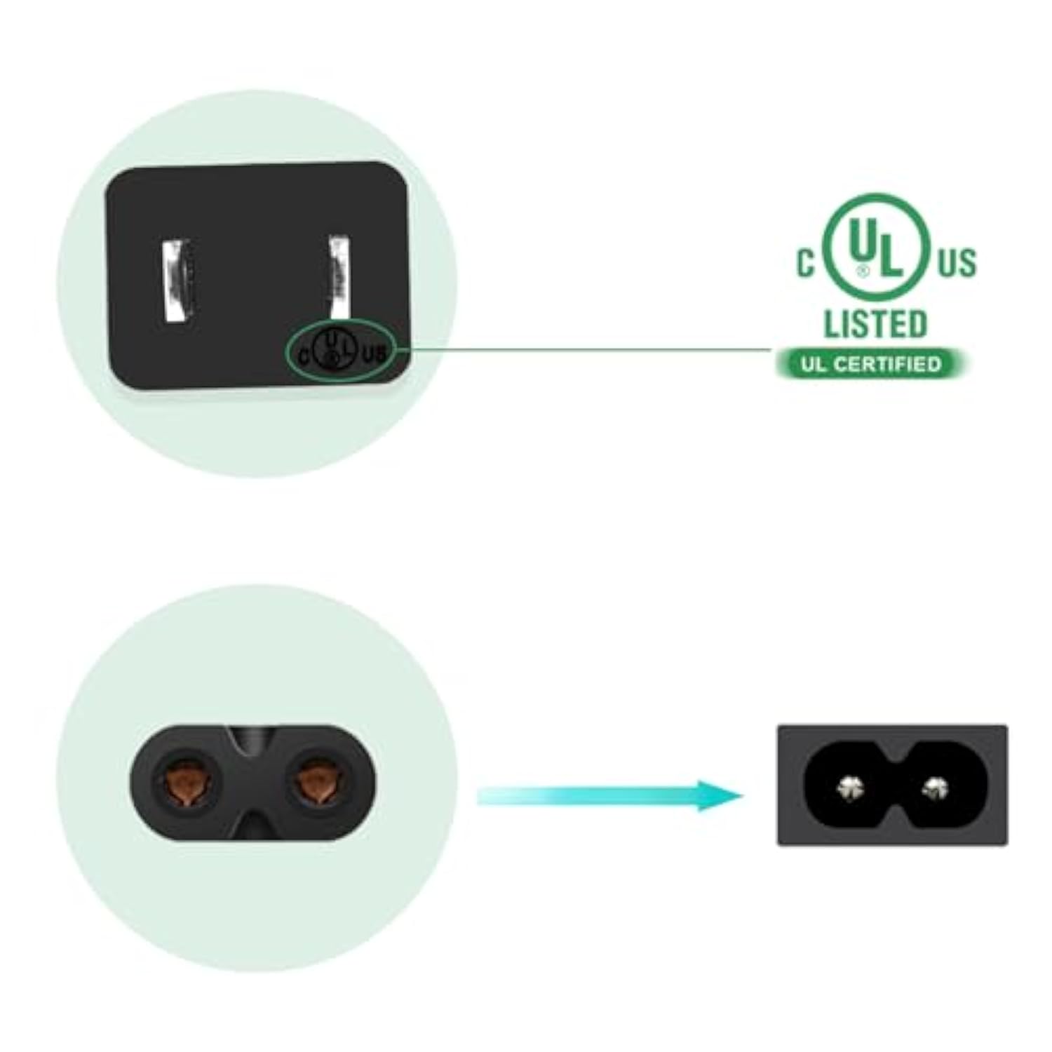 2 Prong Power Cord Fit For Roomba Home Base Charger 900 800 700 600 Series & I Series - I3 I4 I6 I7 I8 985 980 960 895 890 880 870 761 695 690 680 675 Charging Dock Power Cable Replacement Black