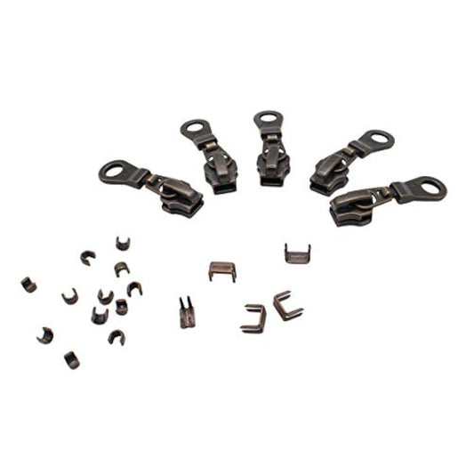 Zipper Repair Kit Solution 5 Zipper Heads - Sliders With Pulls #5 Bran