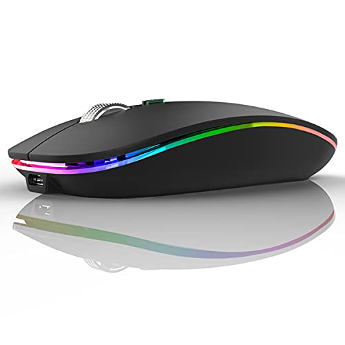 Led Wireless Mouse, G12 Slim Rechargeable Silent Mouse, 2.4G Portable Usb Optical Computer Mice With Usb Receiver And Type C Adapter (Matte Black)