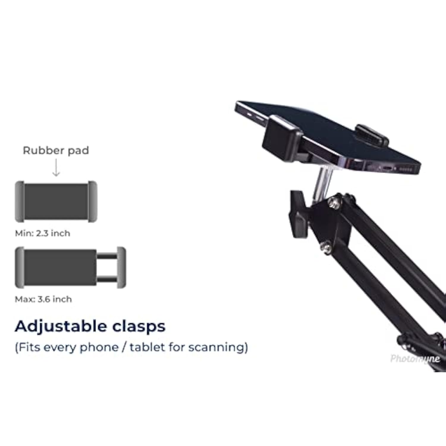 Sturdy Flexible Phone Holder with Clamp for Desk, Office, Kitchen - Black