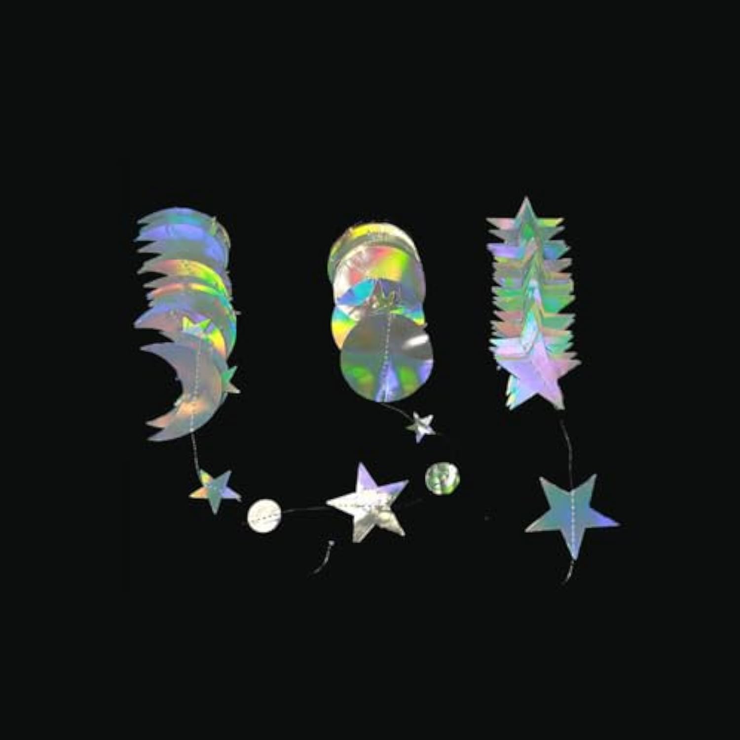 Star Moon Circle Dot Garland Party Decoration Kit, Holographic Party Decorations Hanging Stars Streamer Backdrop Crescent Garlands Happy Birthday Banner Backdrop For Baby Shower Birthday Wedding