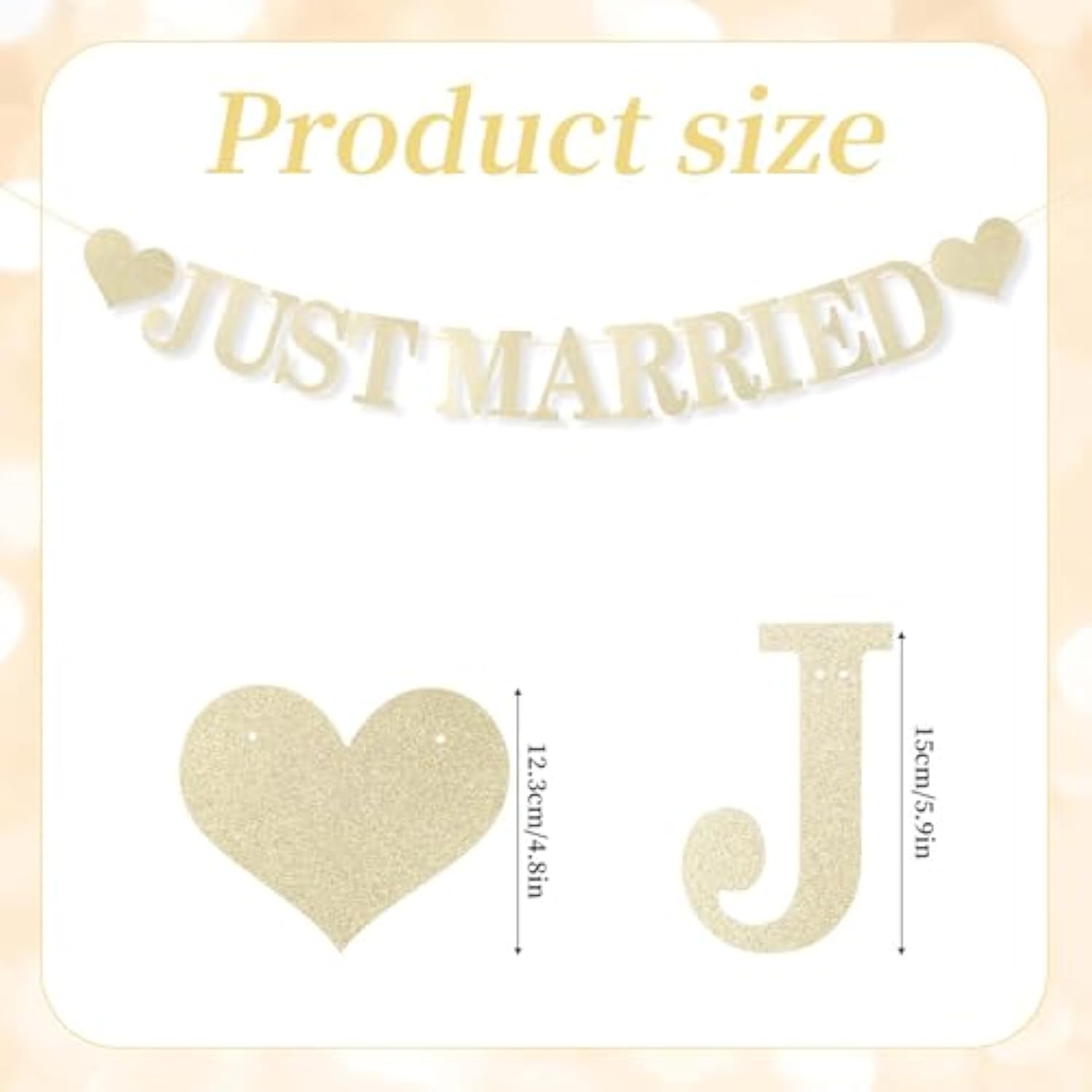 Pre-Strung Champagne Gold Glitter "Just Married" Banner Wedding/Bridal Decor