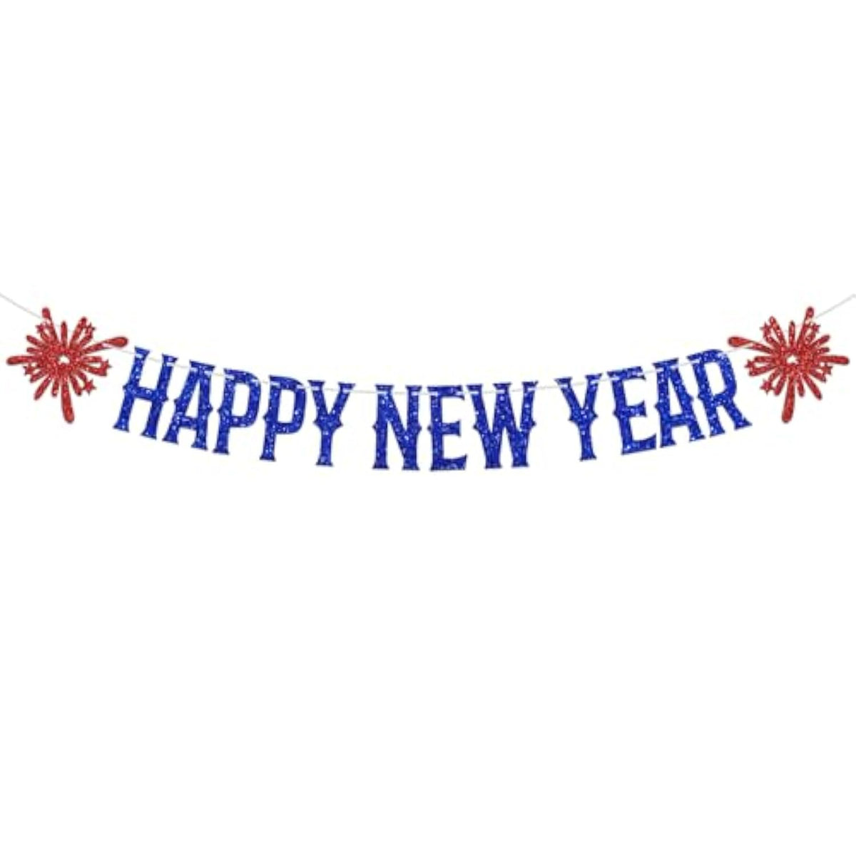 2025 Happy New Year Banner Red Blue Glitter Party Decorations