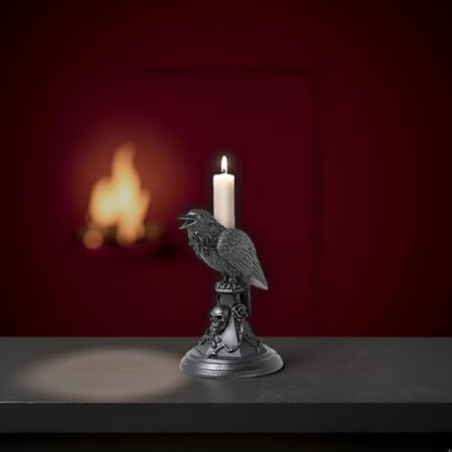 Halloween Candleholder Gothic Decor Black Raven Candlestick Holder, Resin Ornament, Home Desktop Decoration Candle Holder, Christmas Decor, Party Favors, Dense Room Decor (Crow)