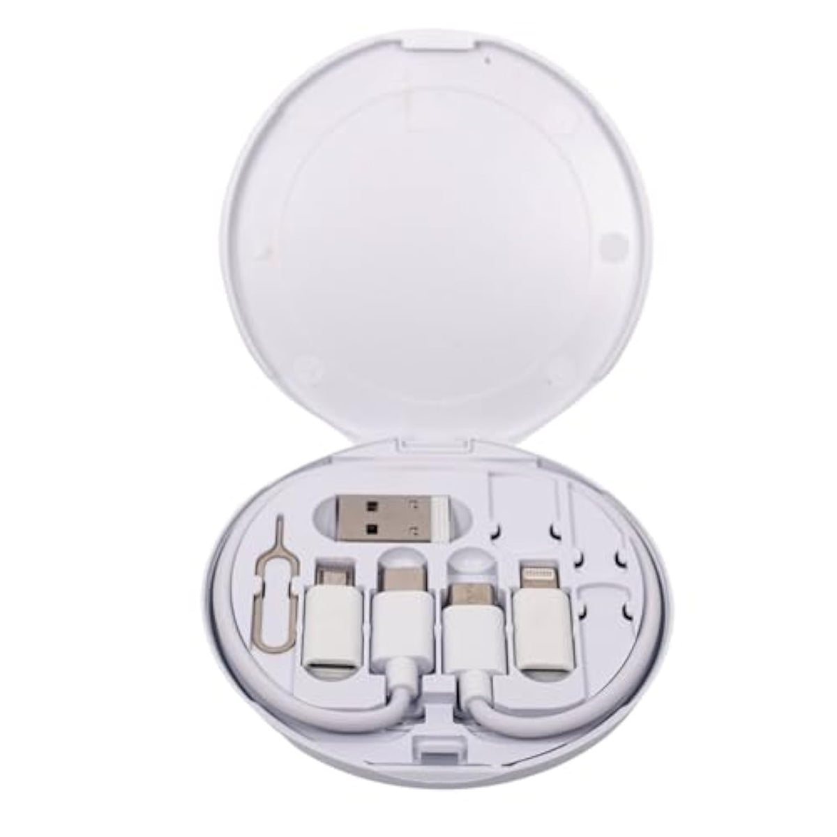 Compact Charging Cable Kit – Universal Usb-C, Micro Usb, Lightning Adapters With Storage Case And Sim Tool For Travel And Daily Use (White)