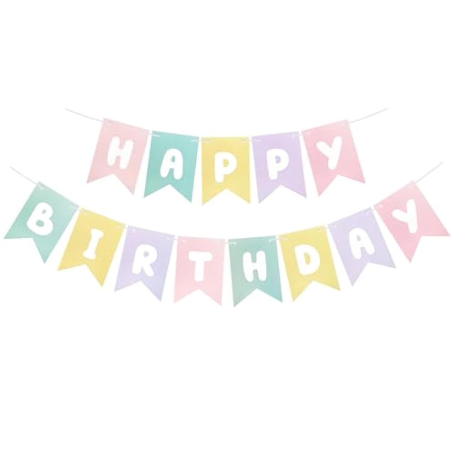 Pastel Happy Birthday Banner, Rainbow Bunting Sign for Girls Boys Party Decor