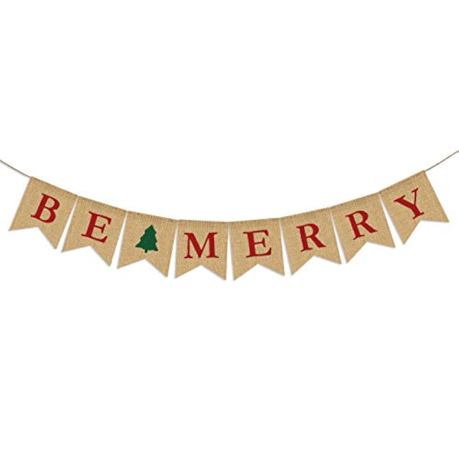 Be Merry Christmas Tree Garland | Holiday Bunting | Indoor/Outdoor Natural Burlap Banner