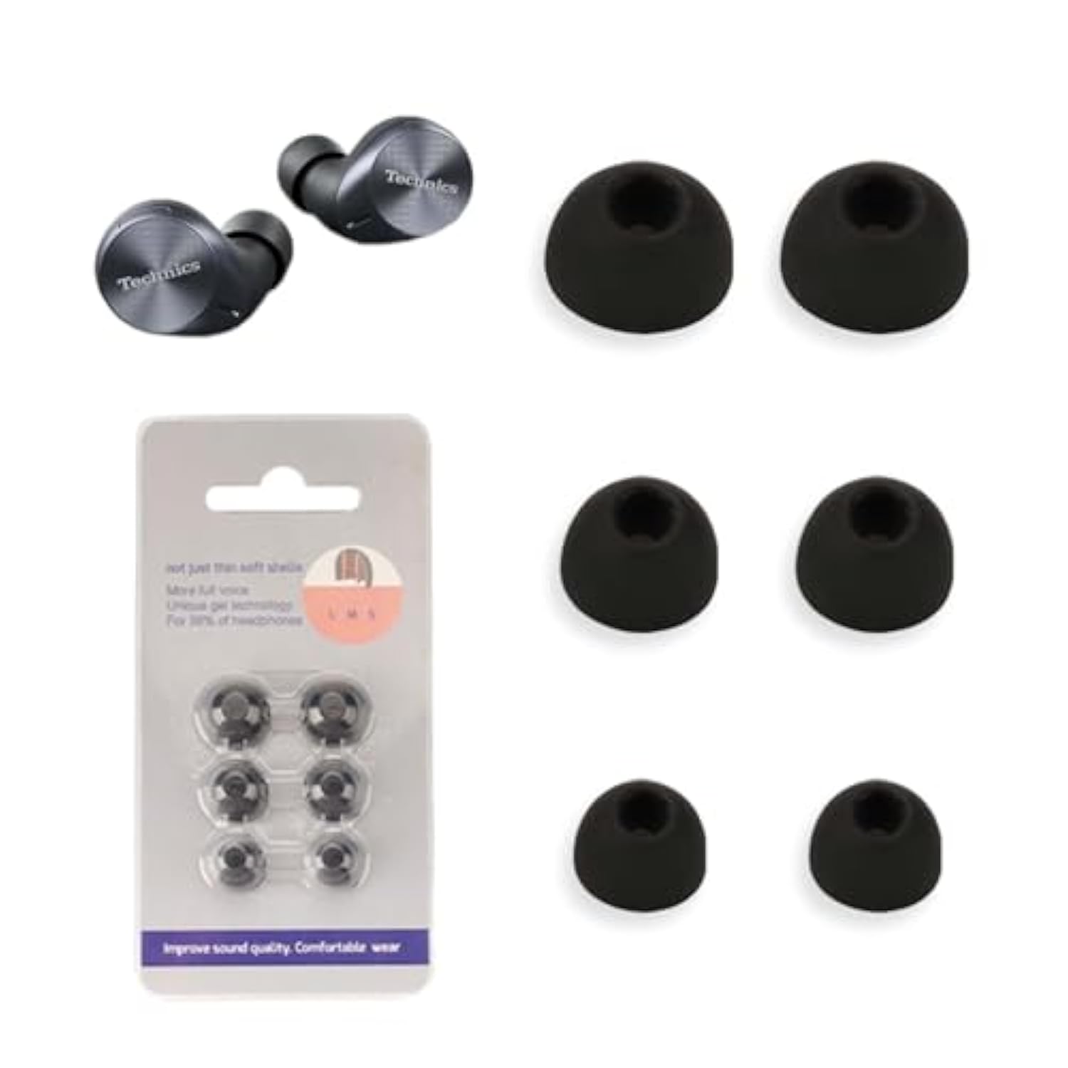 Replacement Earbuds For Technics Eah-Az60, Silicone Earbuds,S/M/L 3 Size,Earbuds Tips For Technics Eah-Az60,3 Pairs(Black)