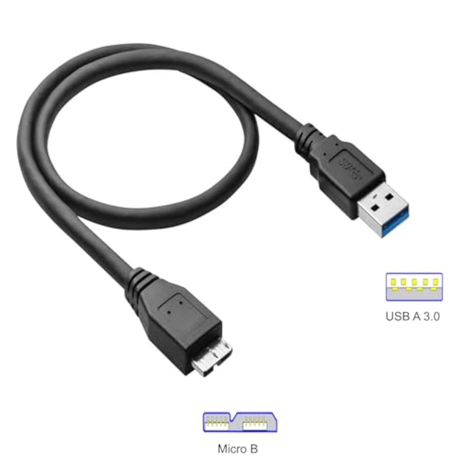 3Ft External Hard Drive Cord, Replacement Usb 3.0 To Micro-B Super Speed/Charge Ss Cable For Western Digital Wd My Passport, Seagate, Toshiba Canvio, Samsung S5/Note 3, Lacie, Elements & More