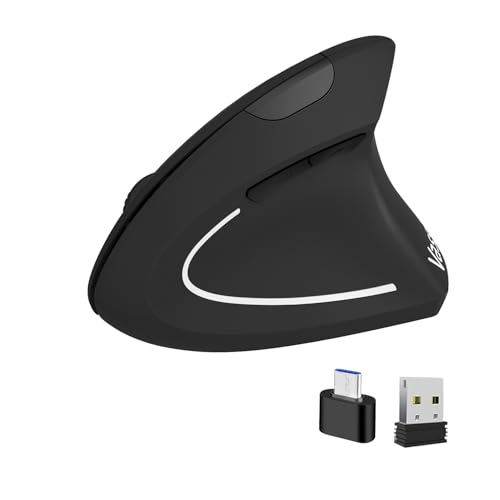 Ergonomic Wirelessmouse, Usb A+Type C(2 In 1) Connection, 800/1200/1600 Dpi, 6 Silent Buttons, 2.4Ghz Carpal Tunnel Rechargeable Vertical Mice, For Laptop, Desktop,Macbook-Black