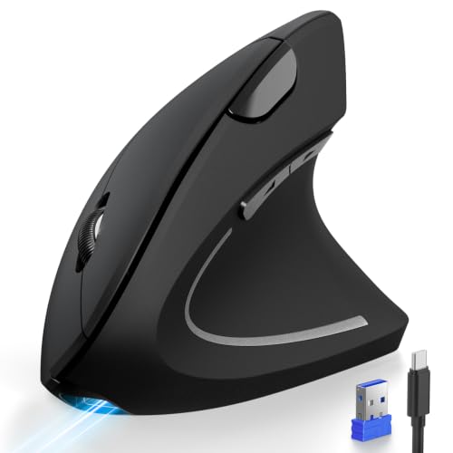 Ergonomic Mouse Rechargeable Bluetooth - 4800 Dpi Vertical Mice 6 Adjustable Levels, Wireless Optical Carpal Tunnel Mouse Right Hand, Multi Device For Laptop, Pc, Computer, Macbook - Black