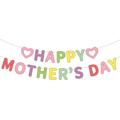 DOCIDAY Happy Mother’s Day Banner We Love Mom Day Garland Thank You Mom Tea Party Decorations
