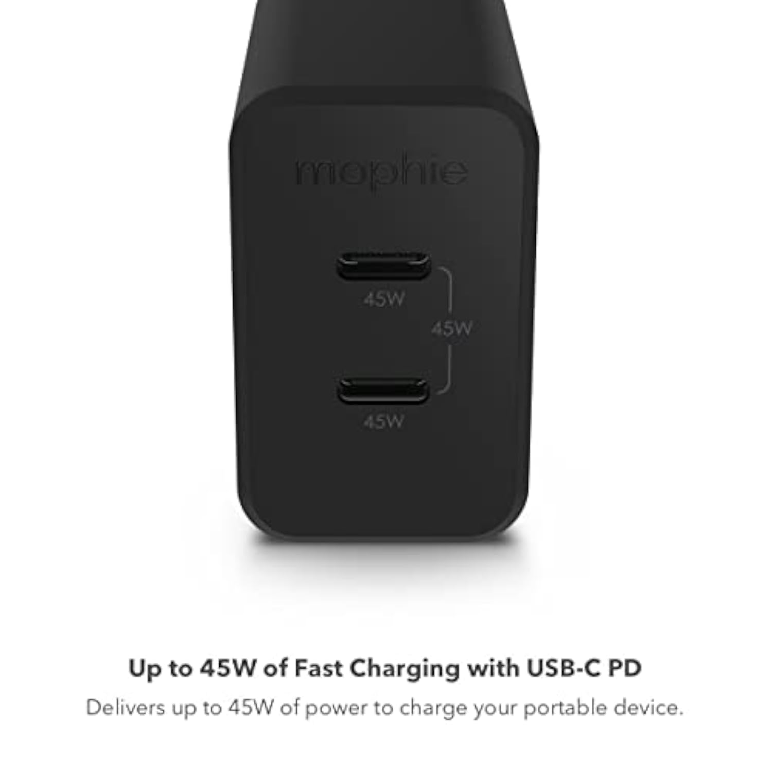 Mophie speedport 45 USB-C Charger GaN 45W 2-Port Fast Compact Foldable Charger for MacBook Pro 13, Galaxy S25/S24, iPhone 17/16/15/14 Pro, Google Pixel 10, and More - Black