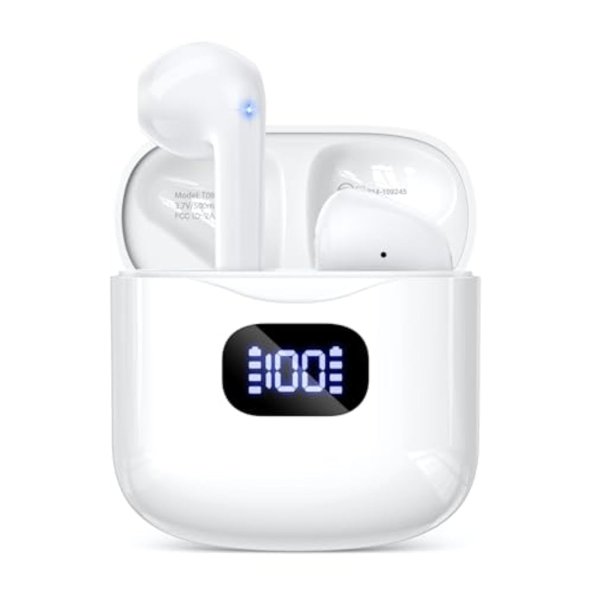 Wireless Earbuds Bluetooth 5.3, 40H Playtime, LED Case, IPX7, Mic, White