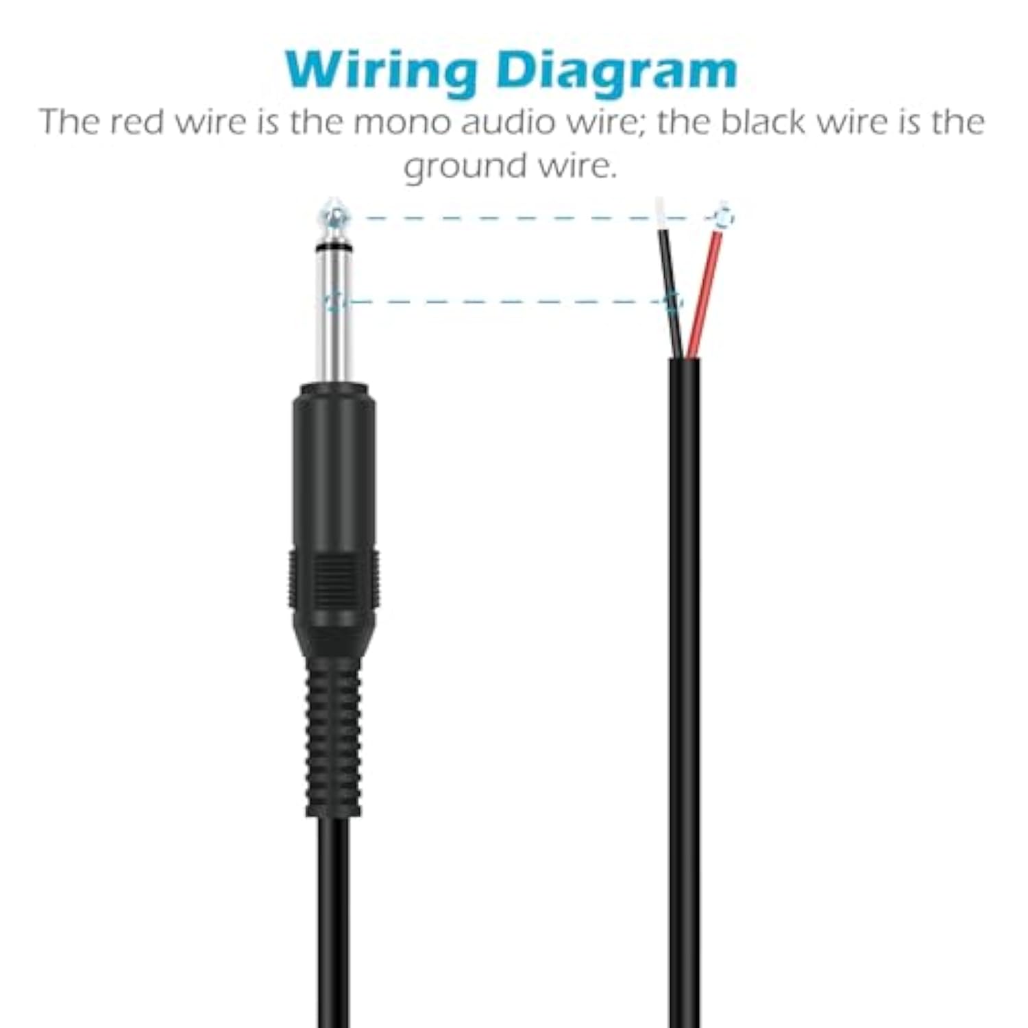6.35Mm 1/4" To Speaker Wire Adapter, 2-Pack 6Ft 6.3Mm Ts Mono Male Plug To Bare Wire Pigtail Connector Repair 6.35Mm Jack Audio Cable For Microphone Speaker Electric Guitar Bass Keyboard Amplifier