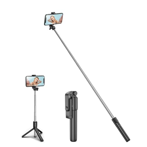 Selfie Stick, 30 Inch Phone Tripod Extendable Cell Phone Tripod Stand with Wireless Remote and Phone Holder Compatible with iPhone Android Phone for