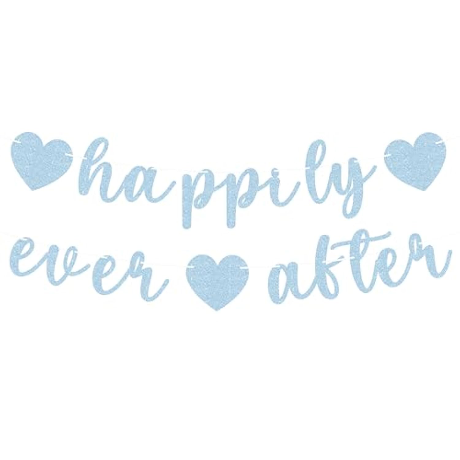 Pre-Strung Happily Ever After Banner - Light Blue Glitter Bachelorette Bridal Engagement Party Decoration Supplies, Bachelorette Wedding Party Banner For Engagement, Bridal Shower, Wedding Party Photo Booth Props