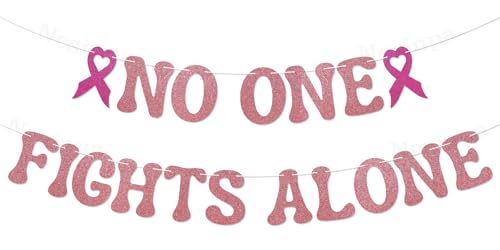 No One Fights Alone Banner - Peace Out Chemo Banner, Cancer Survivor Party Decorations, Chemotherapy, Cancer Free, Fundraiser Sign Rose Gold Glitter