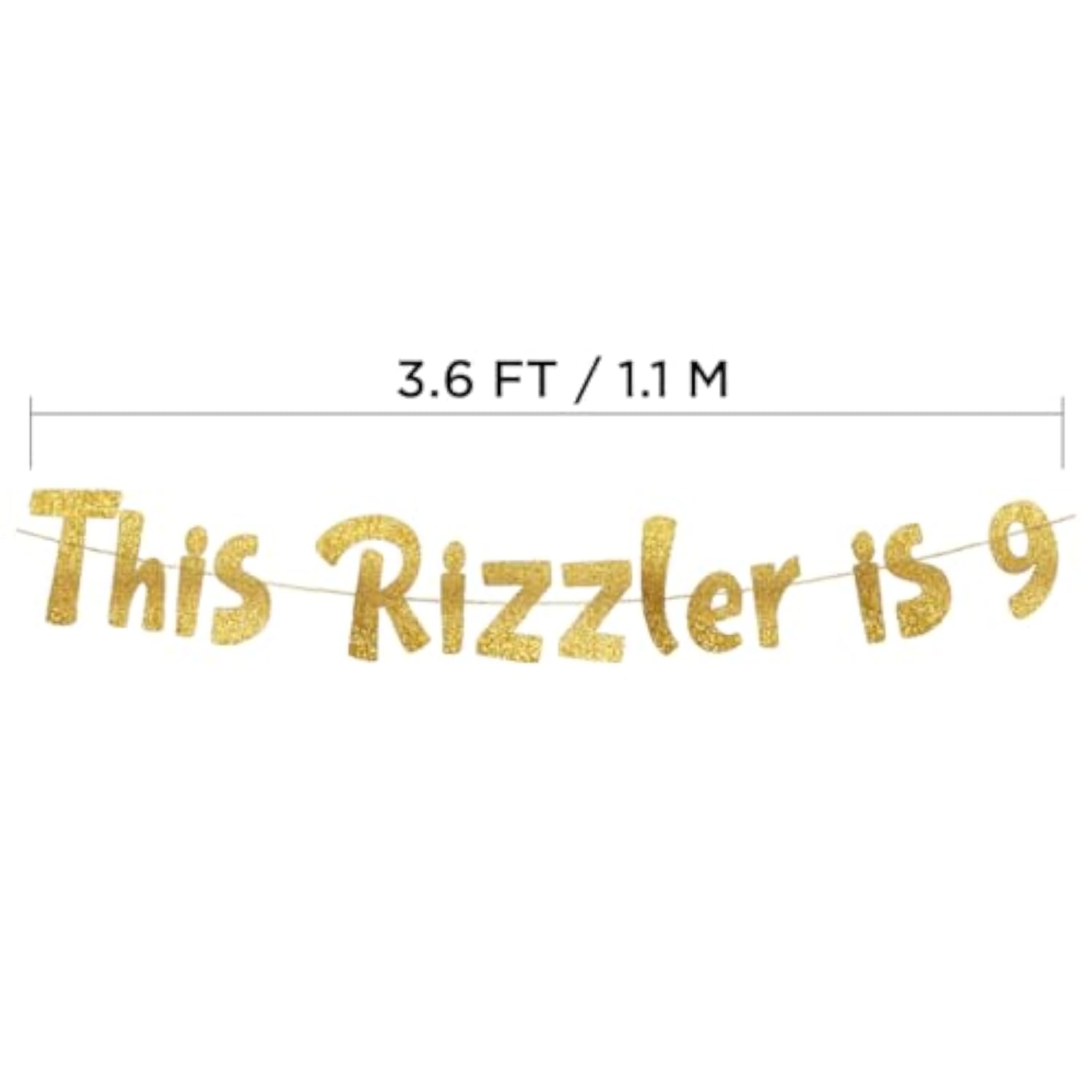 Pre-Strung This Rizzler Is 9 Gold Glitter Banner - 9Th Birthday Decorations For Boys And Girls - Birthday Party Supplies And Gifts
