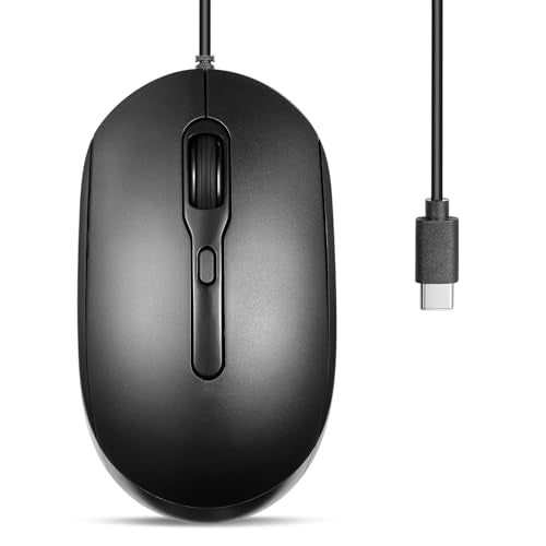 Perimice-222Cb2 Wired Usb-C Mouse - Reliable 60Cm Usb-C Cable For Laptop Or Tablet - Quiet Click - Black