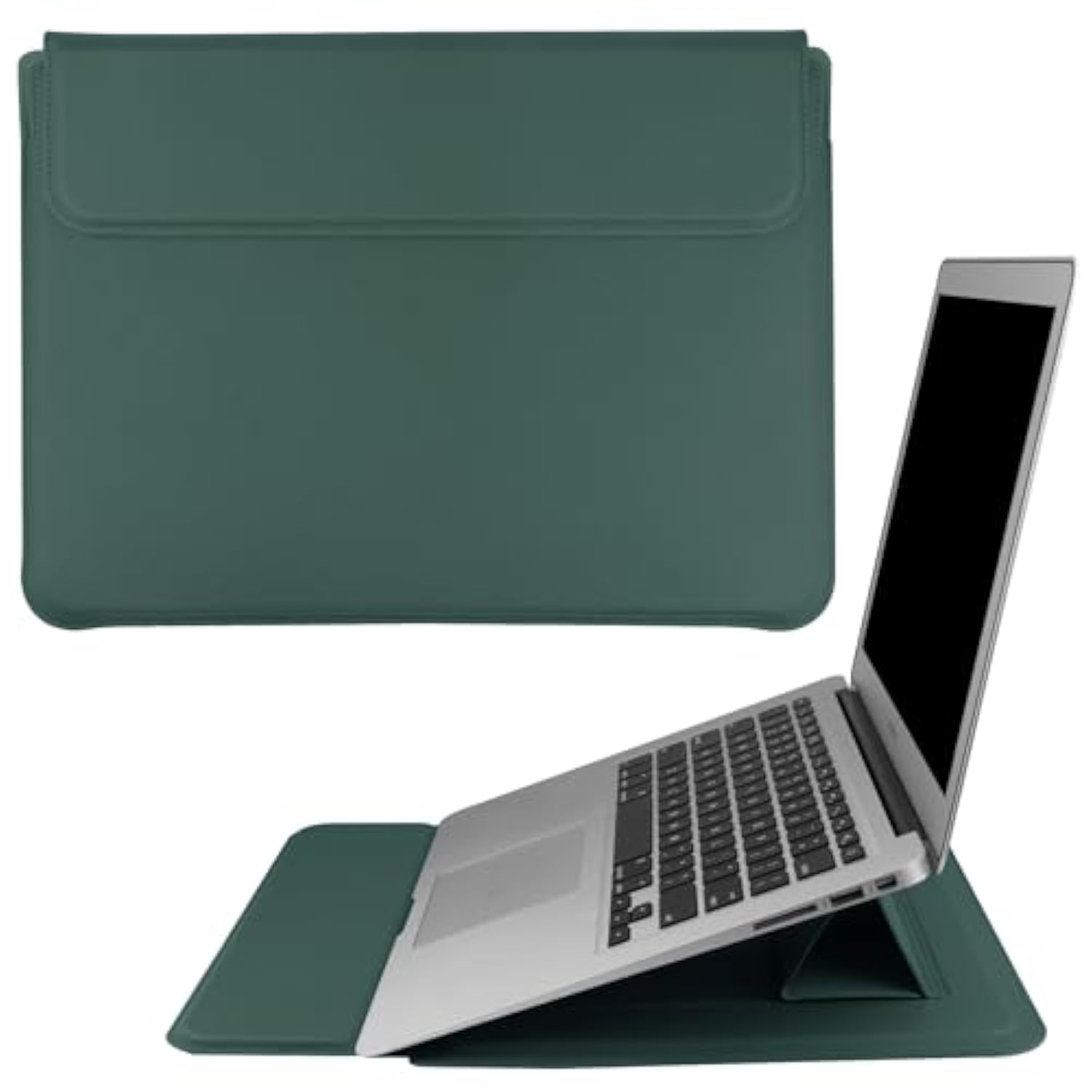 14 Inch Laptop Sleeve Case Pu Leather Case Compatible With New Macbook Pro 14 2021/Huawei Matebook 14 2021/Hp Chromebook 14'' /Dell Latitude 14/13.5'' Surface Laptop 3, Sleeve Pouch Dark Green