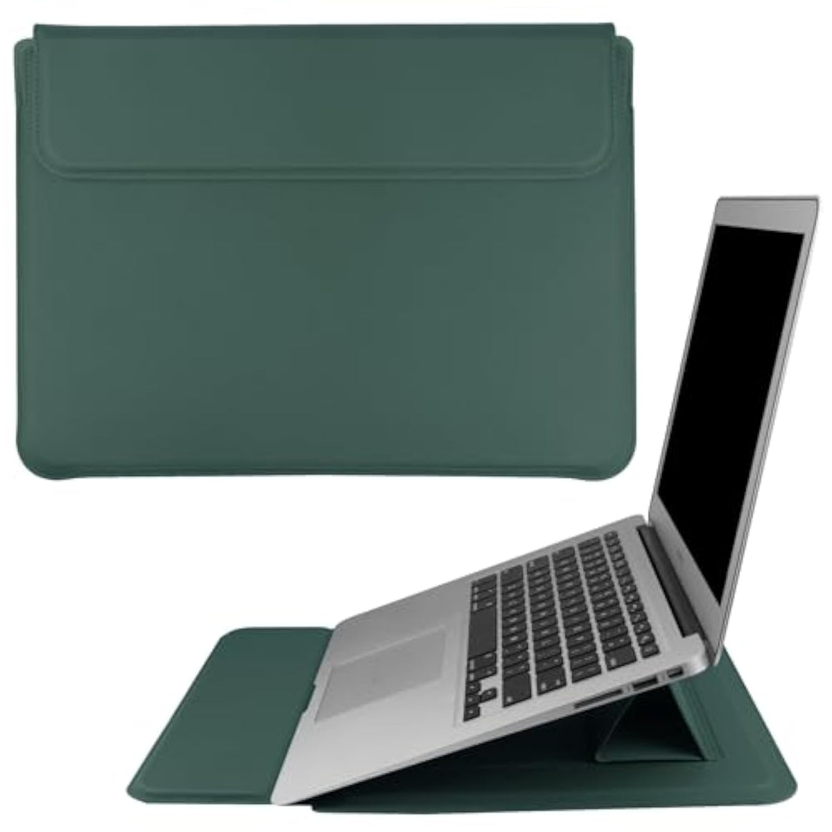 14 Inch Laptop Sleeve Case Pu Leather Case Compatible With New Macbook Pro 14 2021/Huawei Matebook 14 2021/Hp Chromebook 14'' /Dell Latitude 14/13.5'' Surface Laptop 3, Sleeve Pouch Dark Green