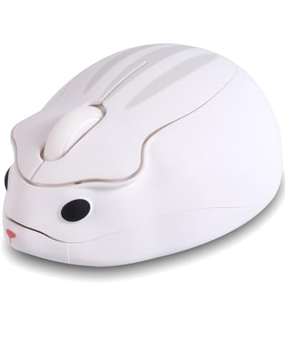 Wireless Mouse Cute White Hamster Shape Silent Fun Portable Novelty Funnny Optical 1200Dpi Usb Cordless Mice For Pc Laptop Computer Notebook Macbook Travel Office Kids Girl Boy Men Women Adults Gift