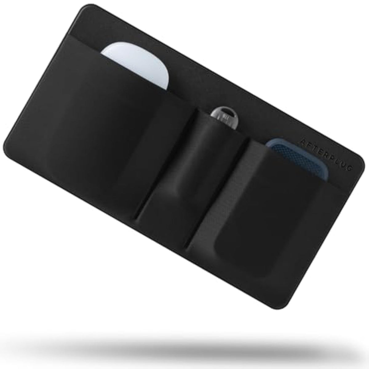 3-Pocket Storage Pouch, Adhesive Laptop Accessory Organizer, For Portable Hdd, Ssd, Usb Drive, Mouse, Cables - Black