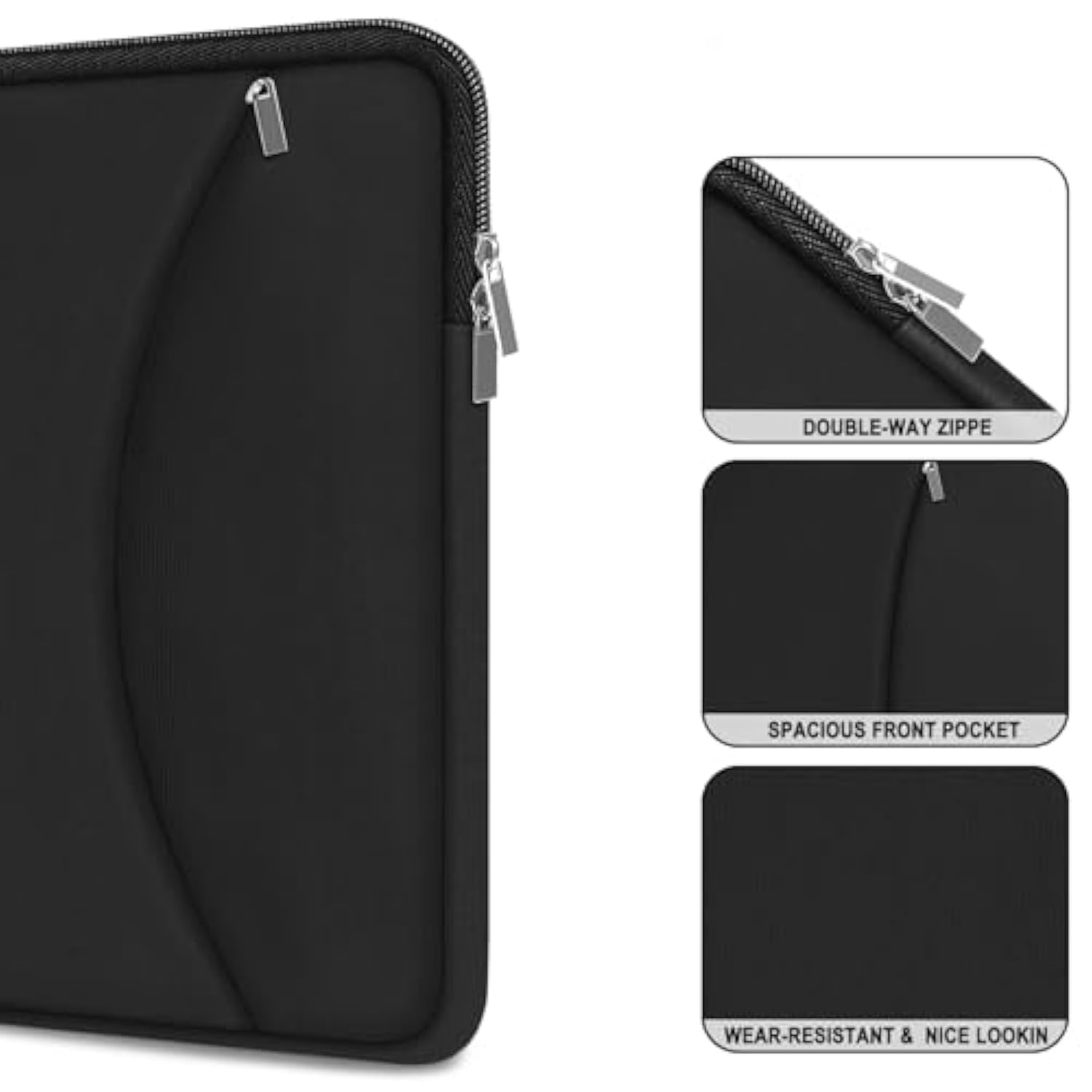 Laptop Sleeve 14 Inch, Traveling Shockproof Protective Laptop Case Computer Cover With Pocket, Briefcase Carrying Bag Compatible For 14" Macbook, Hp, Dell, Lenovo, Acer, Black