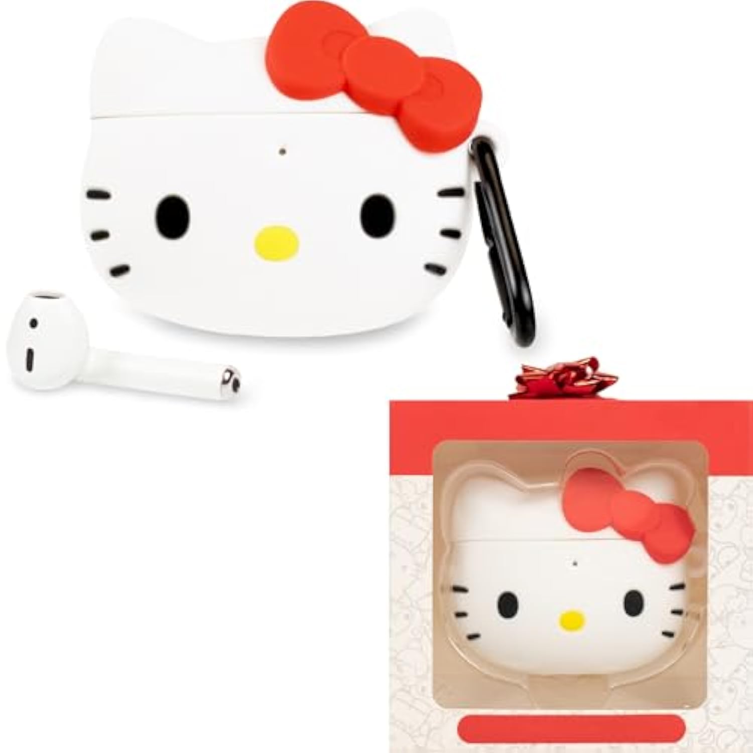 iFace x Sanrio Cute Silicone Protective Cover Designed for AirPods 1/2 Case [Carabiner Clip Included] [Wireless Charging Compatible] - Hello Kitty