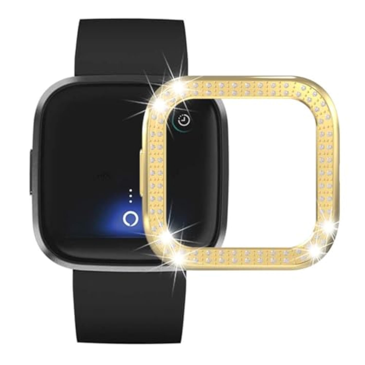 Protector Watch Case Intended For Fitbit Versa 2, Bumper Pc Protective Cover Decorated With Double Row Bling Diamonds For Fitbit Versa 2 Smartwatch Accessories (Gold)