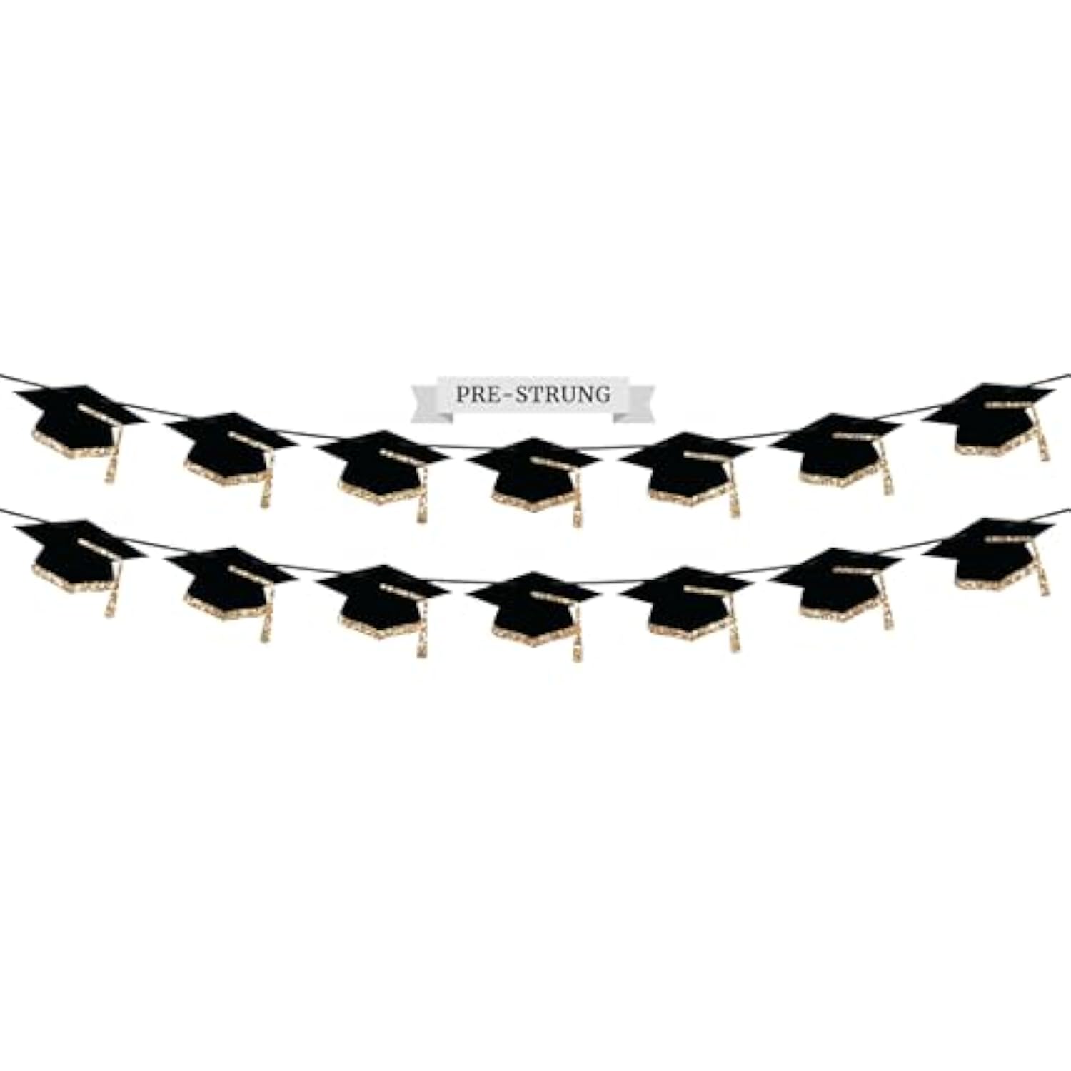 Pre-Strung Graduation Banner Decoration - No Diy - Grad Hats Party Banner - Pre-Strung On 8 Ft Strands - Congrats Class Of 2025 Graduation Party Decorations. Did We Mention No Diy