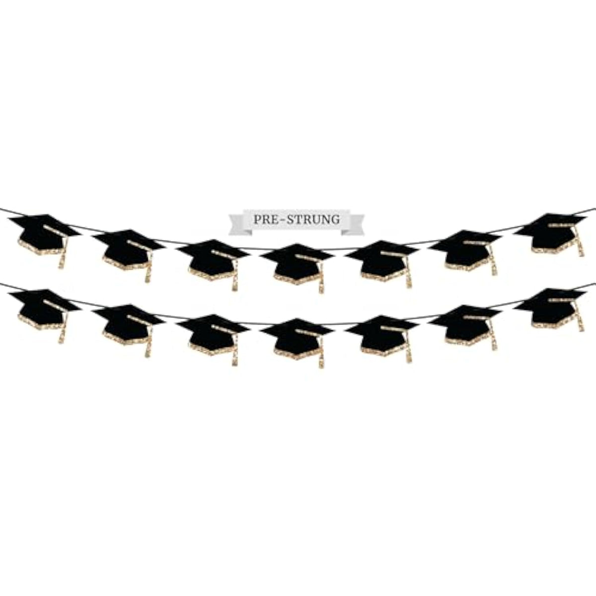 Pre-Strung Graduation Banner Decoration - No Diy - Grad Hats Party Banner - Pre-Strung On 8 Ft Strands - Congrats Class Of 2025 Graduation Party Decorations. Did We Mention No Diy