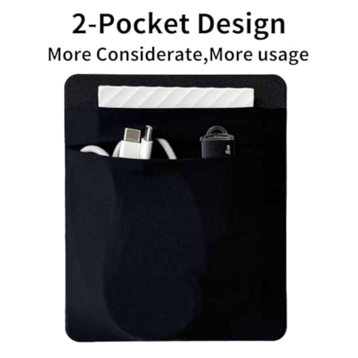 2-Pocket Ssd Holder For Laptop,Adhesive Pouch,Portable Hard Drive Sleeve For Laptop,Compatible With External 2.5" Hdd, Magic Mouse, Externa Hard Drive,Usb Cable And More Holder - Black