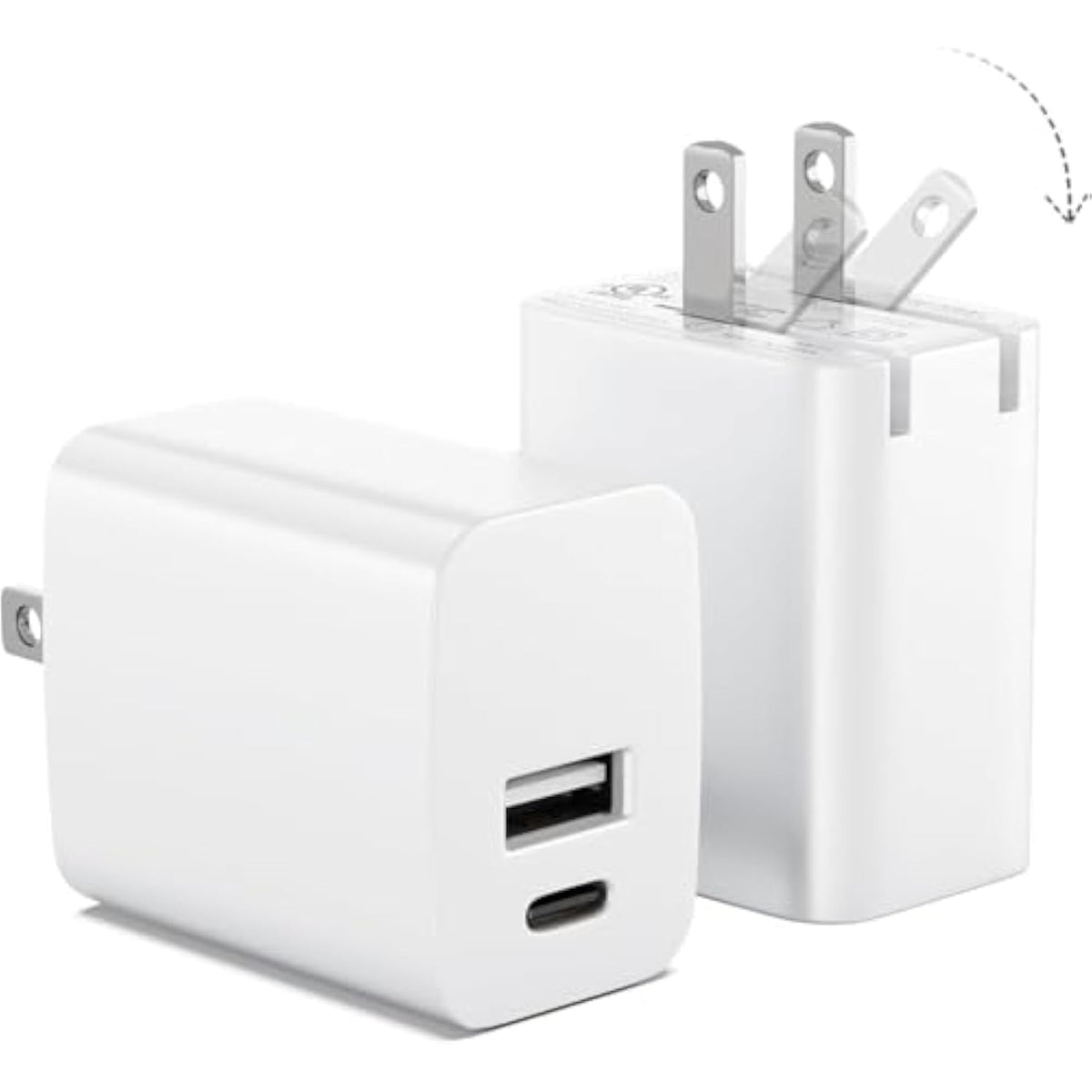 Usb C Wall Charger Block 20W, 2-Pack Dual Port Wall Charger Adapter With Foldable Plug, Fast Charger For Iphone 15/15 Pro/14/14 Pro Max/13, Galaxy, Ipad, Google Pixel, Samsung Galaxy