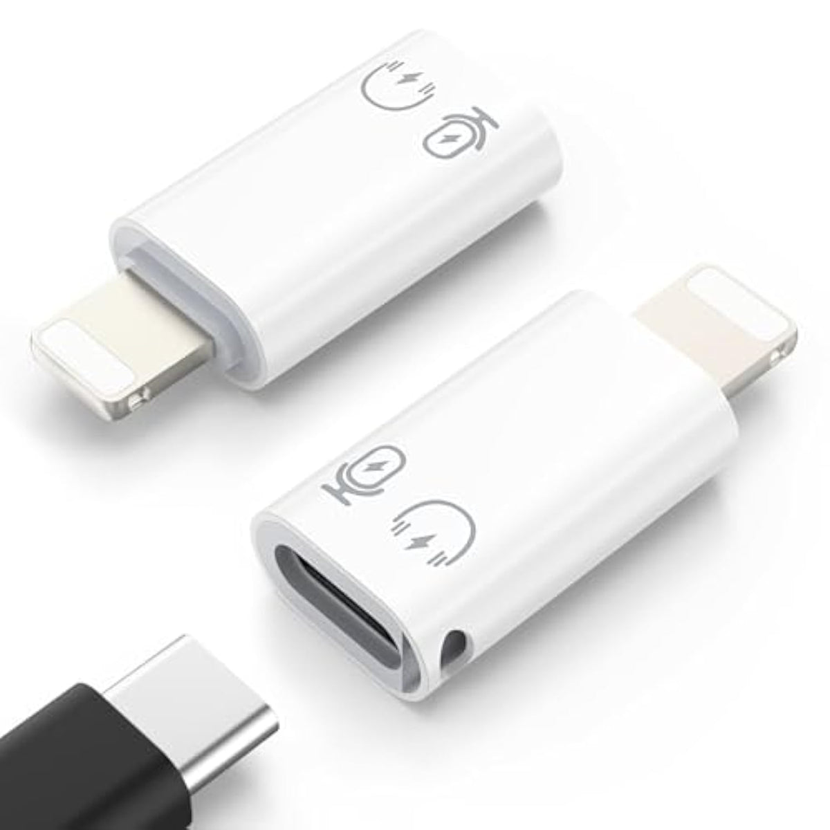 MoKo USB C to Lightning Adapter, Lightning Male to USB C Female Adapter Compatible with iPhone 14/13/12/11 Pro Max/iPad/iPod/AirPods, Support Charging, Data Transfer, Earpods & OTG Function, White