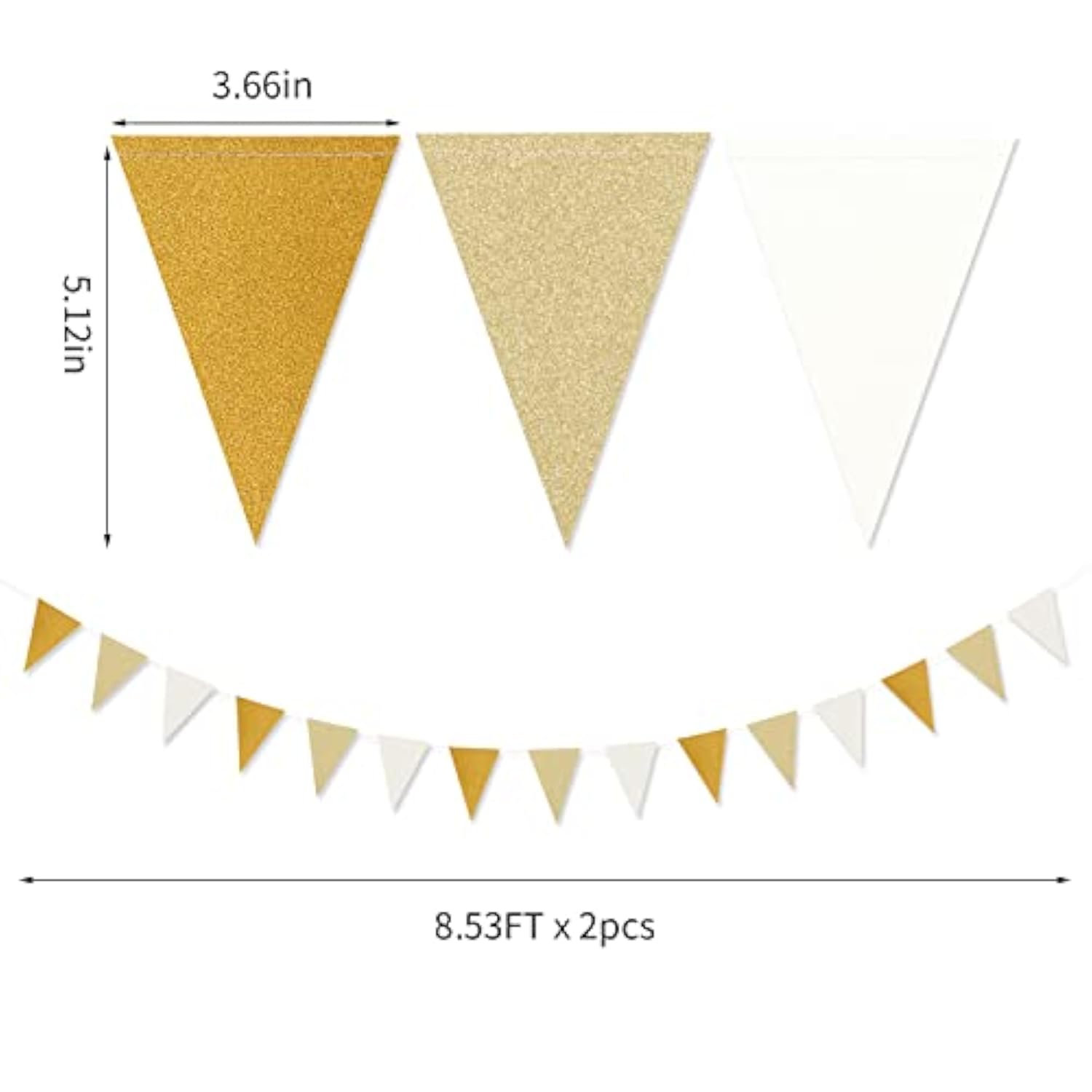 White-Gold Champagne Party-Decorations Banner,2 Pack Christmas Wedding Engagement Hanging Paper Triangle Pennant Flags Streamers,Bachelorette Neutral Baby Bridal Shower Supplies Decor