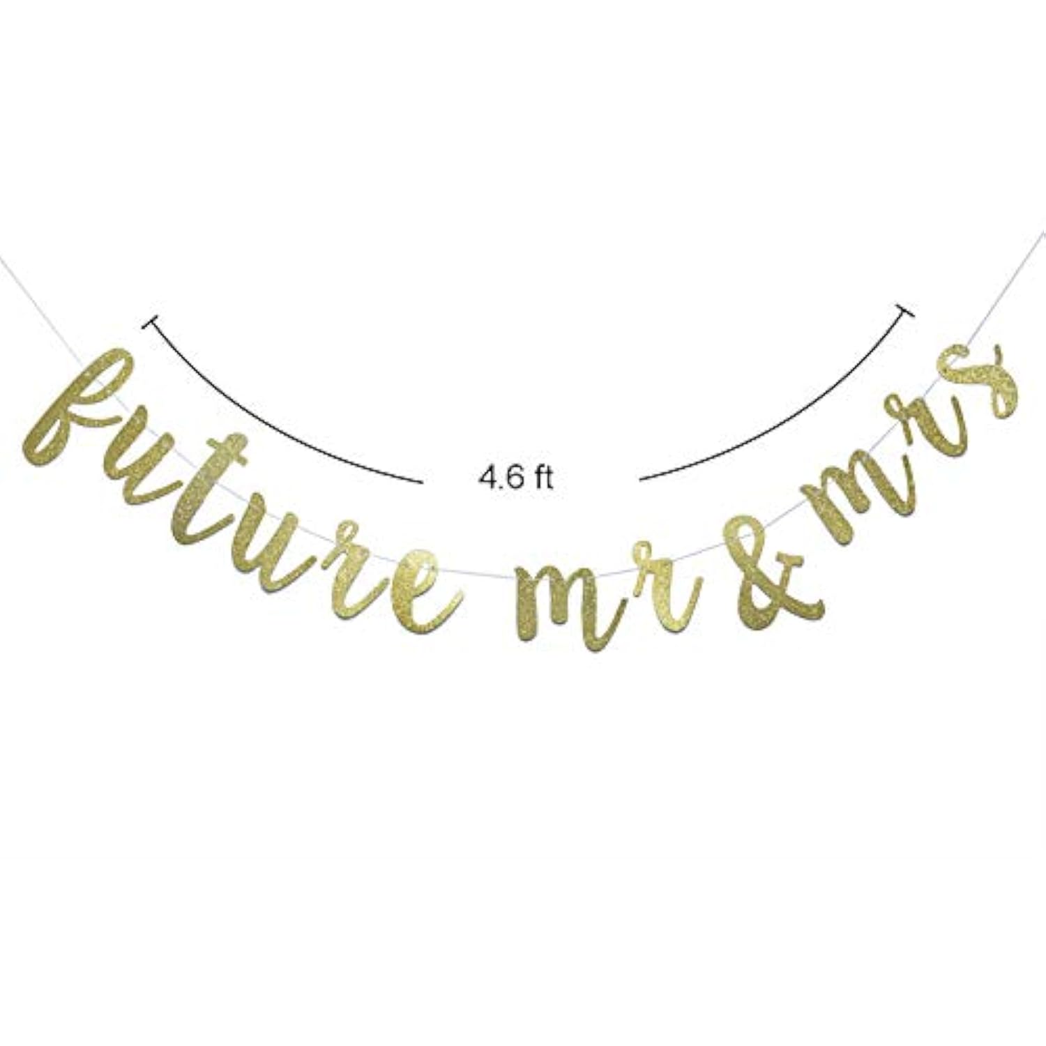 Future Mr & Mrs Banner For Engagement Bridal Shower Bride And Groom Party Decorations Pre-Strung Sign (Gold Glitter)