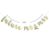 Future Mr & Mrs Banner For Engagement Bridal Shower Bride And Groom Party Decorations Pre-Strung Sign (Gold Glitter)